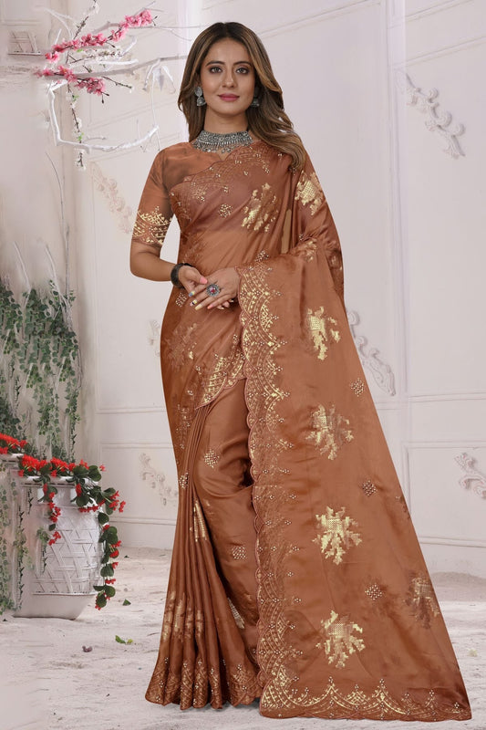 Brown Organza Silk Designer Saree NCLC11210386