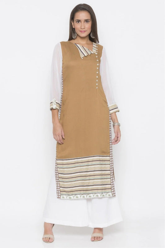 Brown Plus Size Cotton Embroidery Kurta Set NCKR10710287
