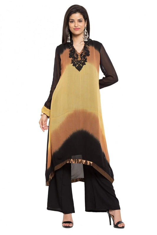 Brown Plus Size Faux Georgette Kurti NCKR10710154
