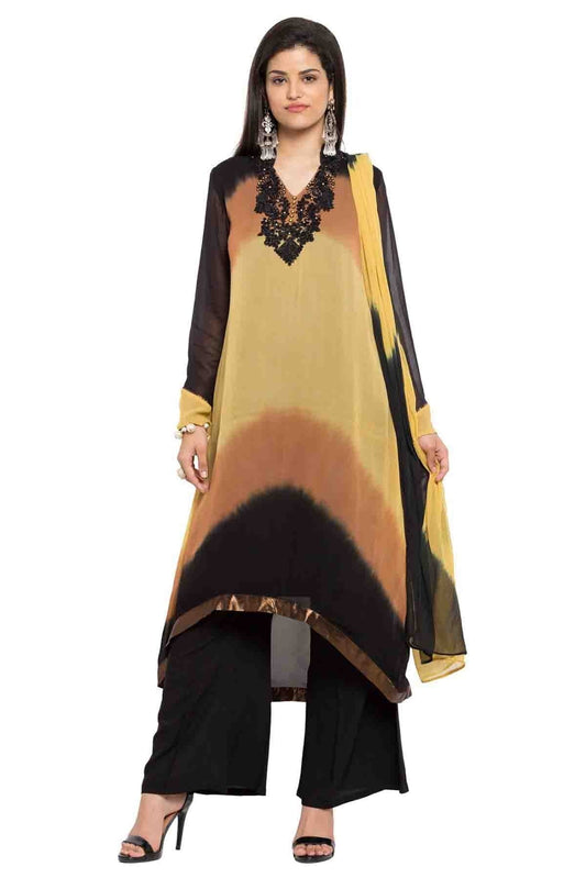 Brown Plus Size Stitched Faux Georgette Palazzo Pant Suit NCSS10710487