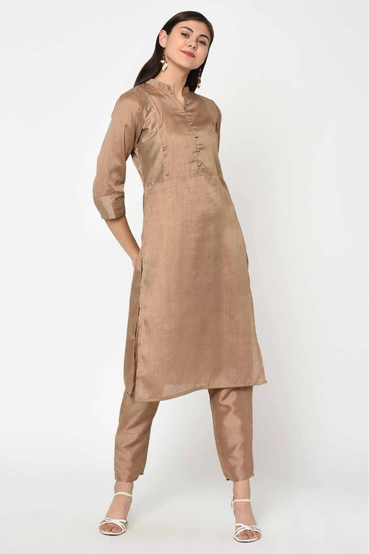 Brown Poly Silk Solid Kurti NCKR10610203