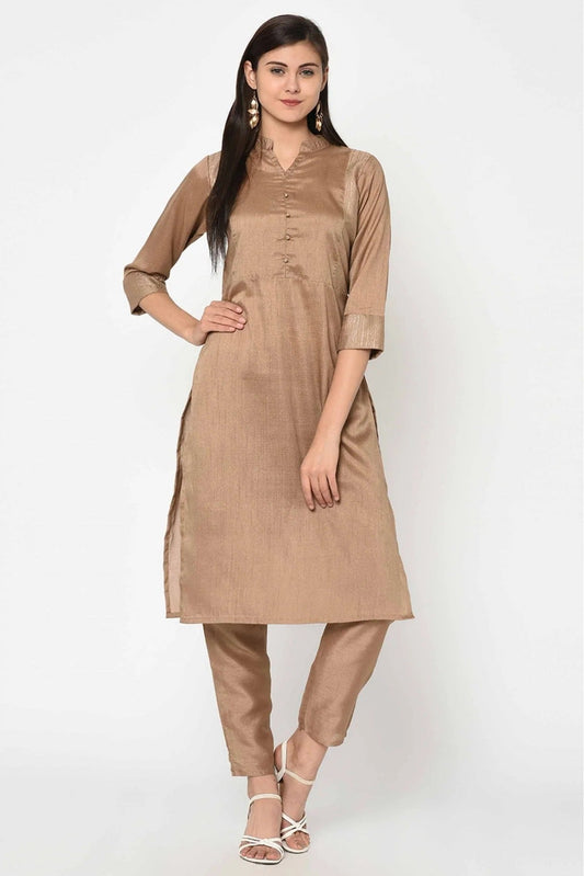 Brown Poly Silk Solid Kurti NCKR10610203