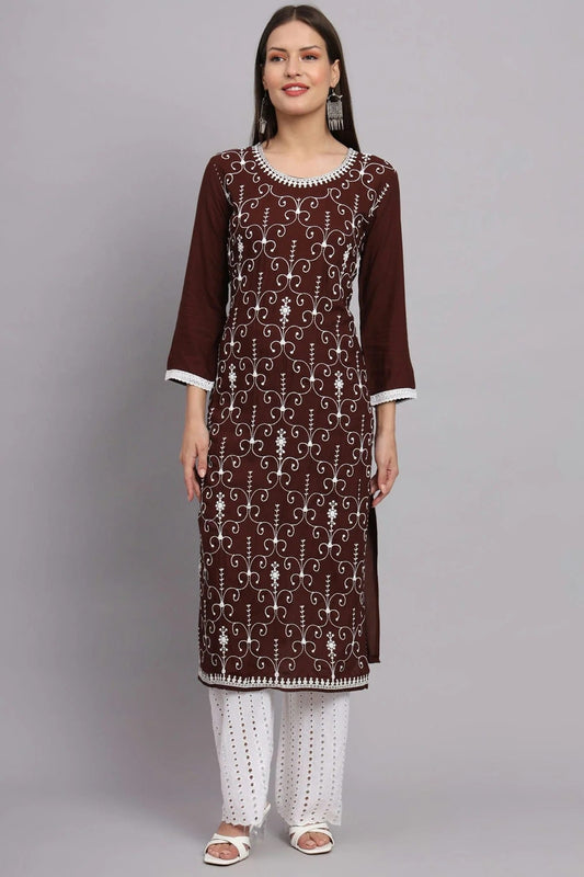 Brown Rayon Kurti NCKR11112146