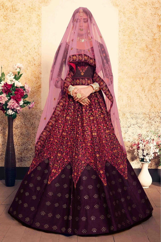 Brown Satin Embroidery Lehenga Choli NCLC10810449