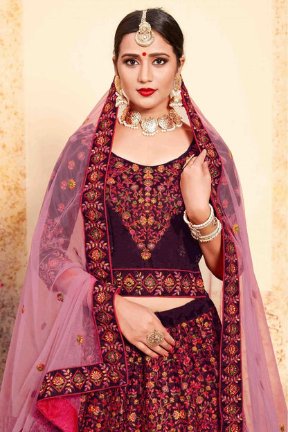Brown Satin Embroidery Lehenga Choli NCLC10810449