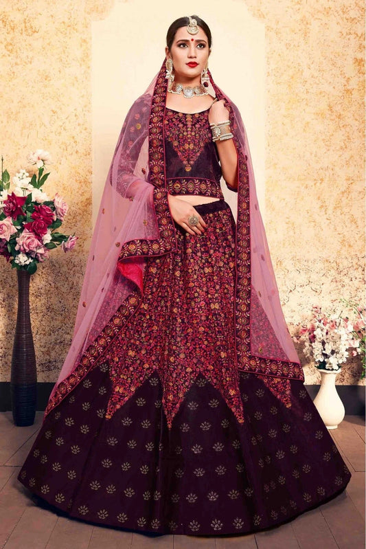 Brown Satin Embroidery Lehenga Choli NCLC10810449