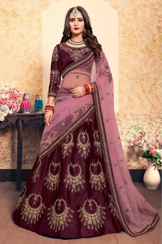 Brown Satin Embroidery Lehenga Choli NCLC10810452