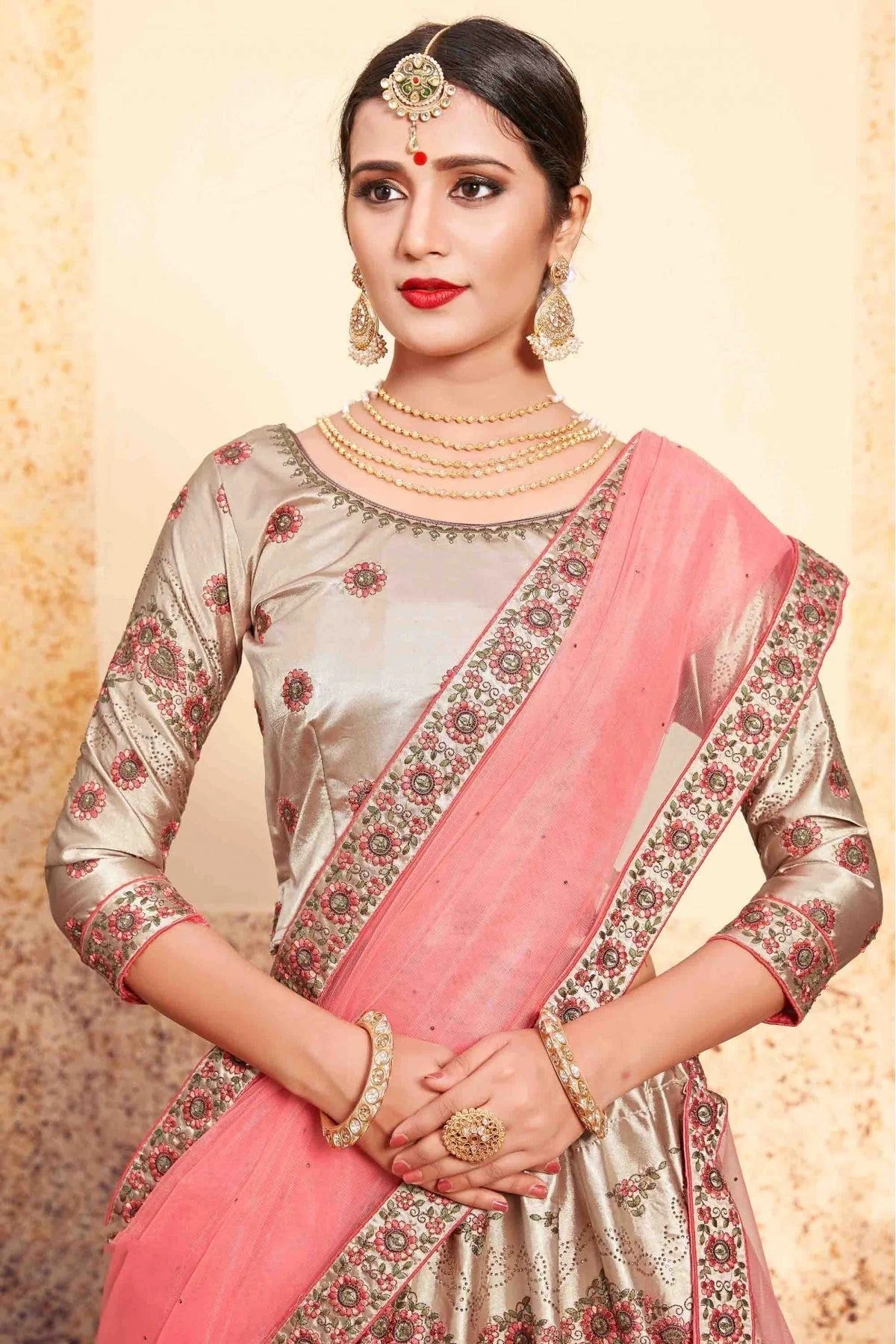 Brown Satin Embroidery Lehenga Choli NCLC10810457