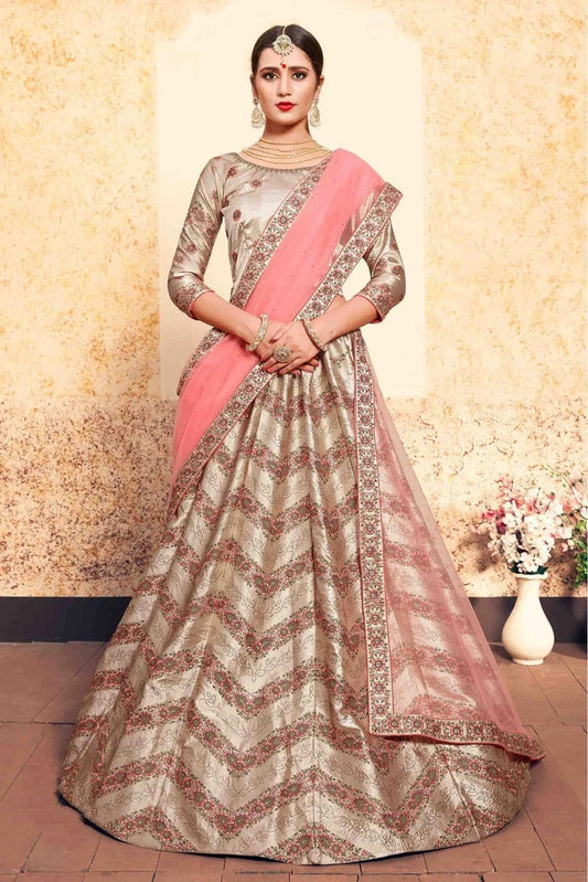 Brown Satin Embroidery Lehenga Choli NCLC10810457