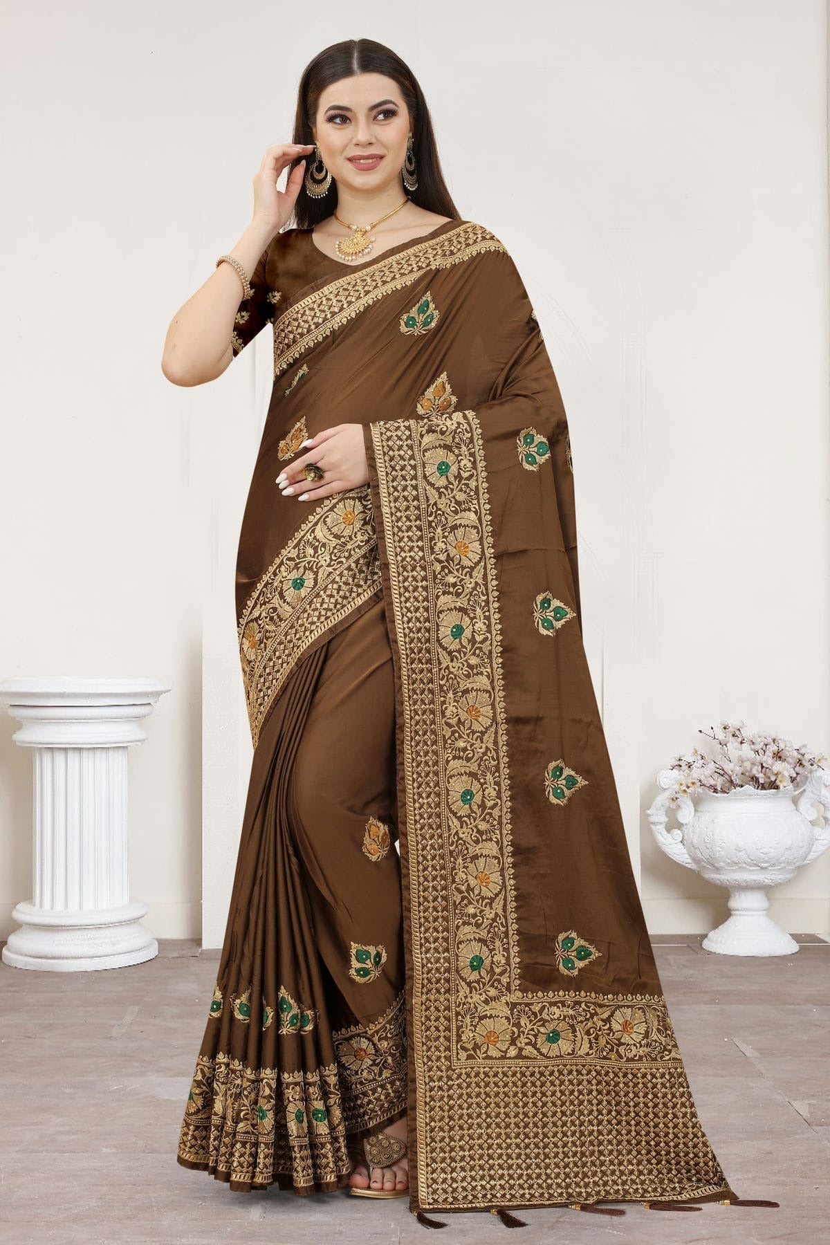 Brown Satin Silk Designer Saree NCLC11210490-10