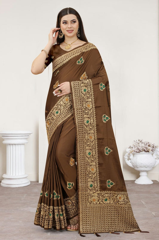 Brown Satin Silk Designer Saree NCLC11210490-10