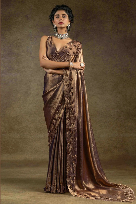 Brown Satin Silk Designer Saree NCSD11210159