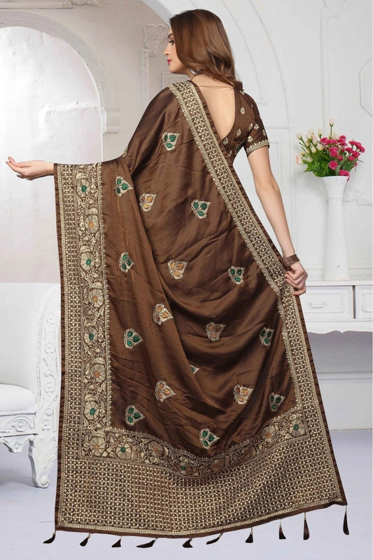 Brown Silk Satin Traditional Saree NCSD11210612