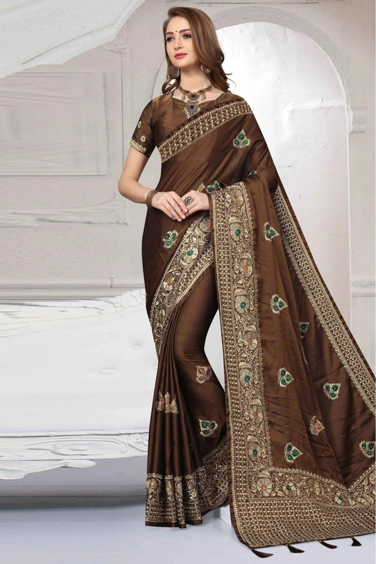 Brown Silk Satin Traditional Saree NCSD11210612
