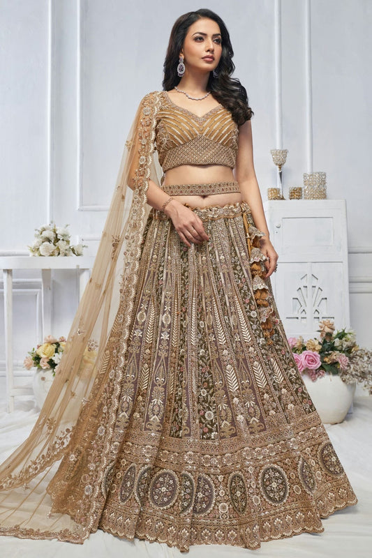 Brown Soft Net Embroidery Lehenga Choli NCLC11112021