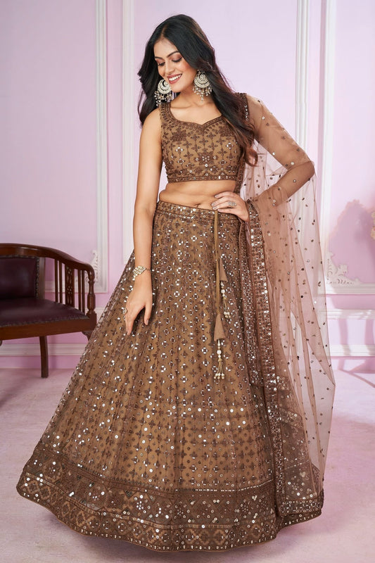 Brown Soft Net Lehenga Choli NCLC10110119