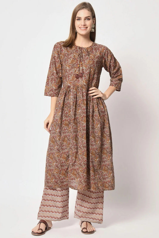 Brown Stitched Cotton Top and Bottom  NCTP11111346