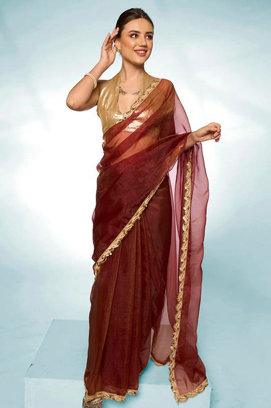 Brown Tissue Designer Saree NCSD11111824