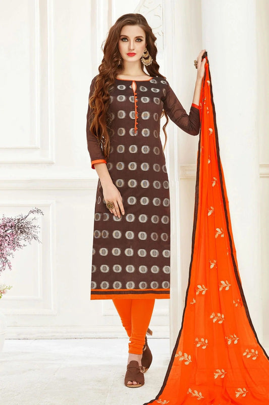 Brown Unstitched Banarasi Jacquard Churidar Suit NCUS11610231