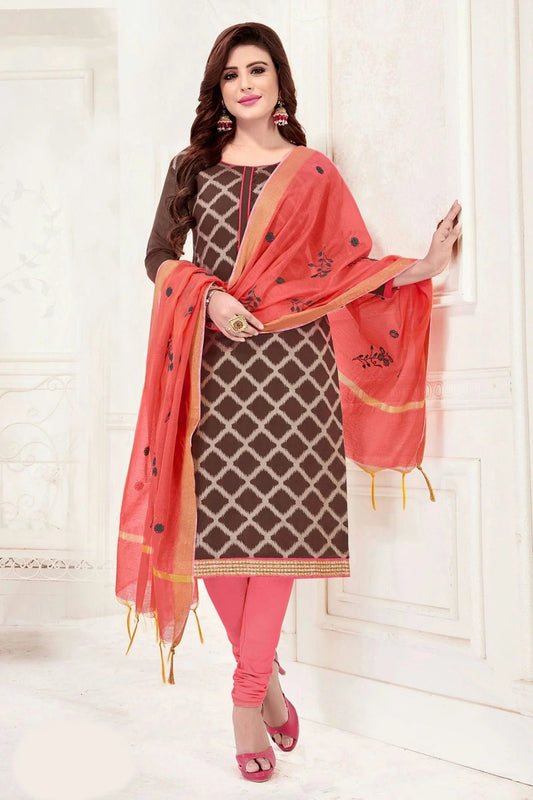 Brown Unstitched Banarasi Jacquard Churidar Suit NCUS11610284