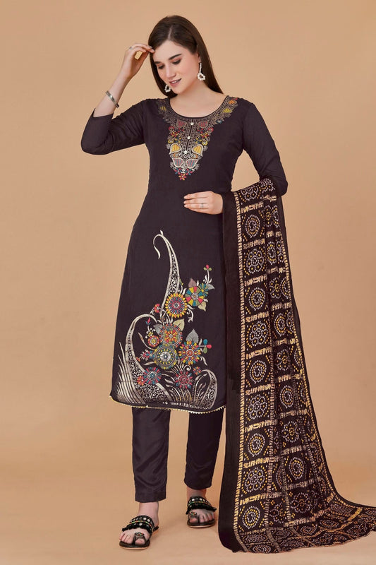Brown Unstitched Banarasi Jacquard Straight Suit NCUS11610318