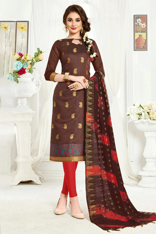 Brown Unstitched Banarasi Silk Straight Suit NCUS11610274
