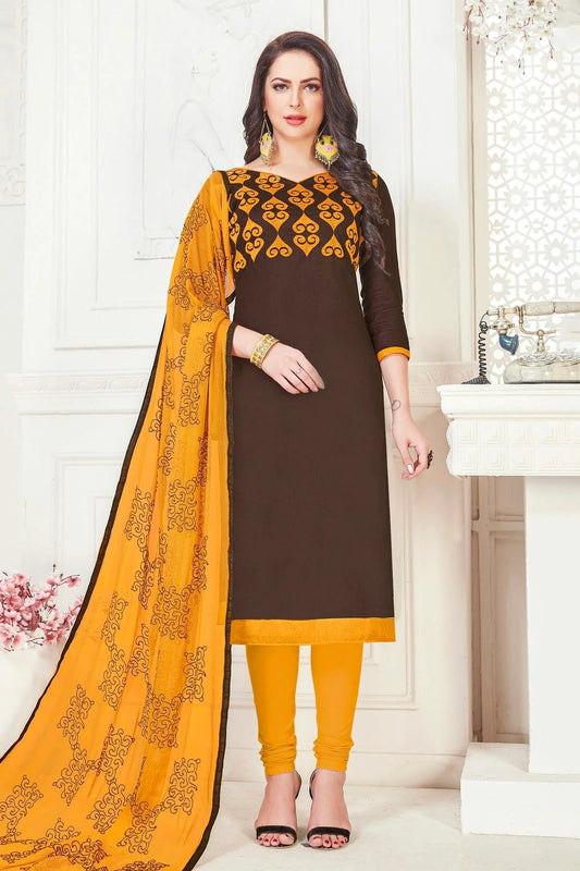 Brown Unstitched Glace Cotton Churidar Suit NCUS11610219