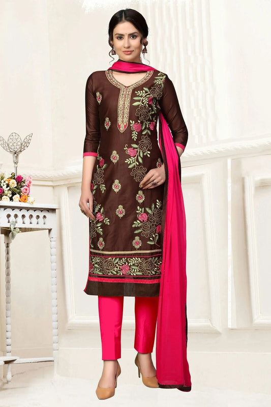 Brown Unstitched Glass Cotton Straight Suit NCUS11610387