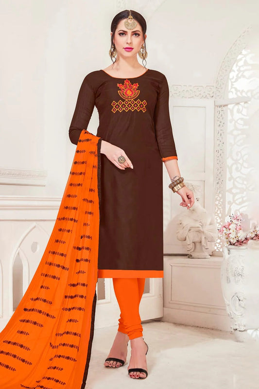 Brown Unstitched Modal Silk Churidar Suit NCUS11610258