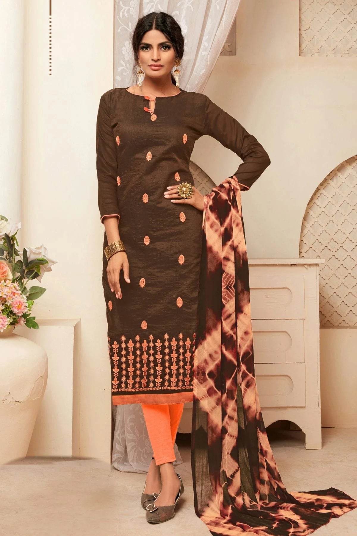 Brown Unstitched Modal Silk Straight Suit NCUS11610237