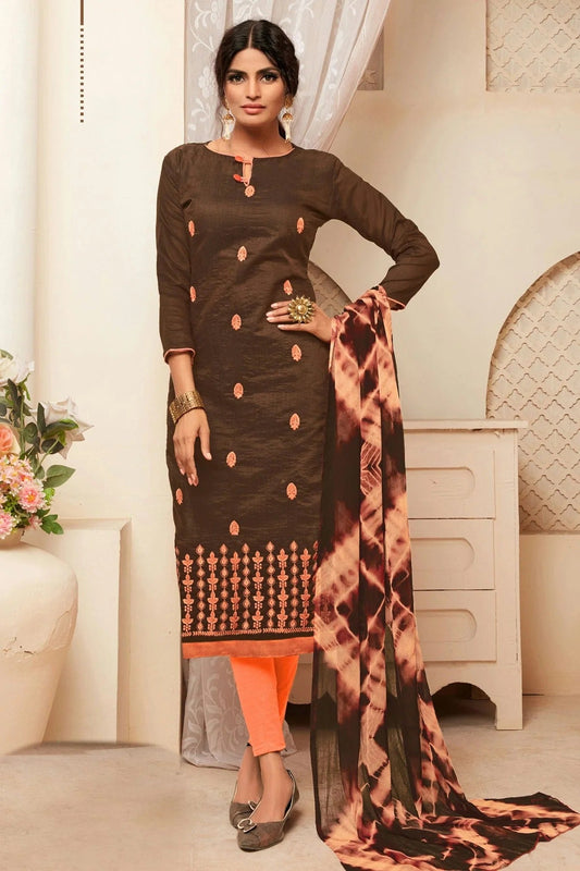 Brown Unstitched Modal Silk Straight Suit NCUS11610237