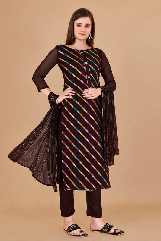 Brown Unstitched Organza Jacquard Straight Suit NCUS11610305