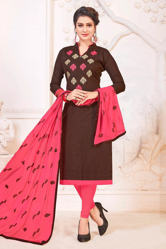 Brown Unstitched South Cotton Slub Churidar Suit NCUS11610247