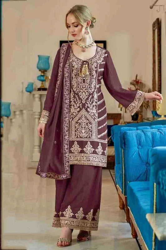 Brown Vichitra Pakistani Suit NCSM11410227