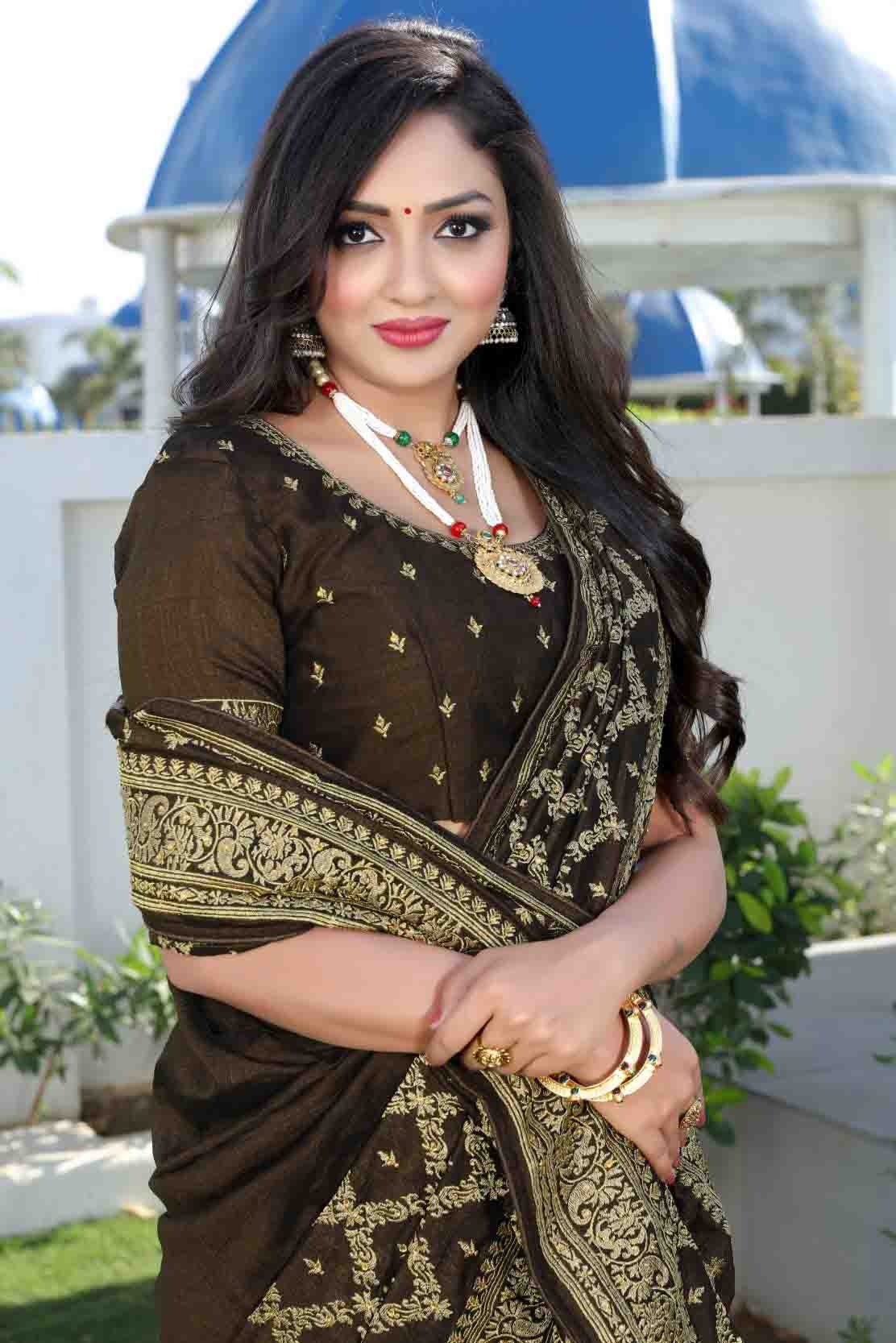 Brown Vichitra Silk Embroidery Saree NCSD11210844