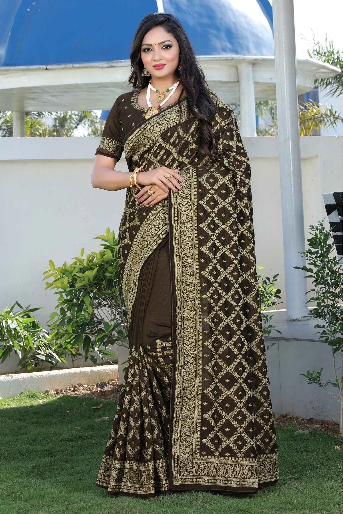 Brown Vichitra Silk Embroidery Saree NCSD11210844