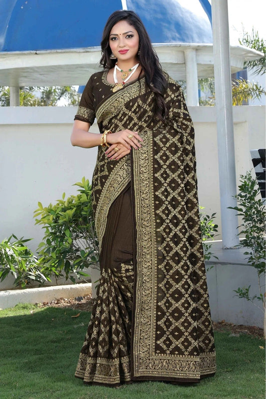 Brown Vichitra Silk Embroidery Saree NCSD11210844