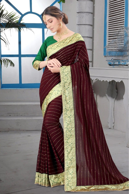 Brown Vichitra Silk Lace Saree NCSD11210579