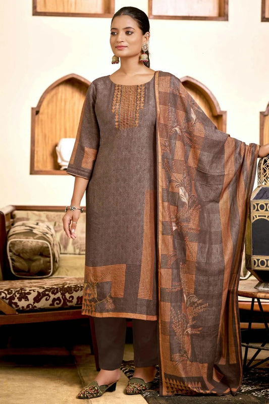 Brown Viscose Silk Stitched Suit NCSS11111409