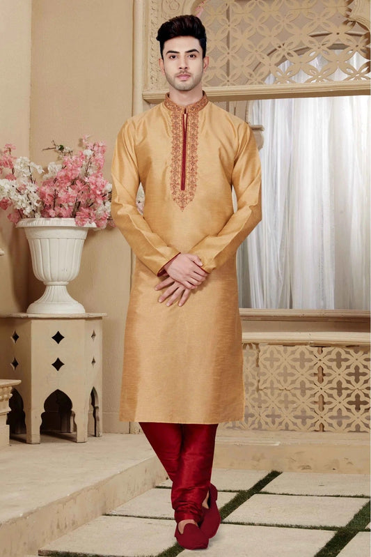 Brown and Beige Kurta Pajama In Art Dhupion NCKP10410568
