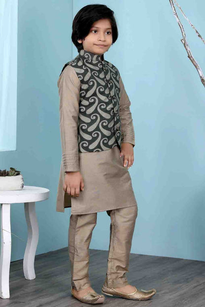 Brown and Green Handloom Silk Kurta PajamaWith Jacket  NCBW10710720