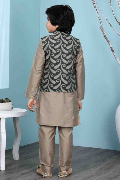 Brown and Green Handloom Silk Kurta PajamaWith Jacket  NCBW10710720