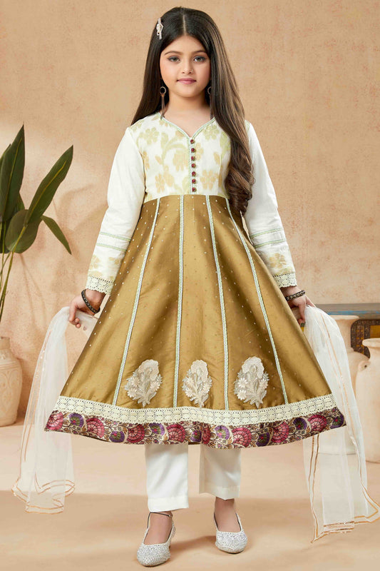 Brown and Off White Handloom Silk Pant Style Suit NCGW10710854