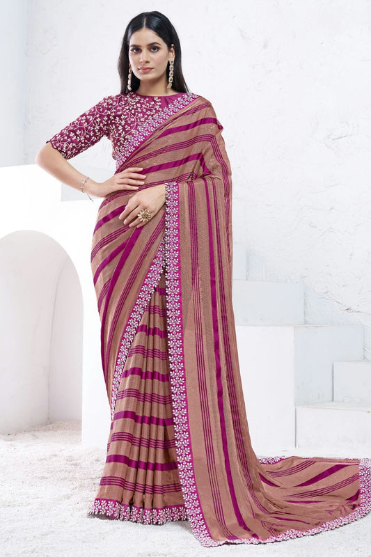 Brown and Purple Georgette Designer Saree NCSD11111561