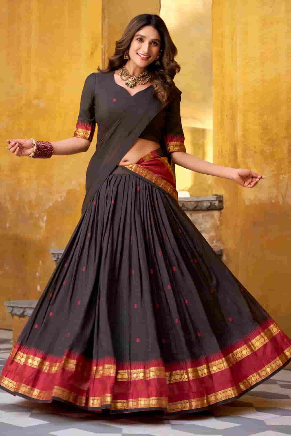 Chanderi Silk Zari Woven Work Lehenga Choli In Black Colour NCLD1300046