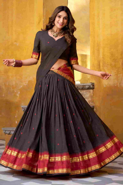 Chanderi Silk Zari Woven Work Lehenga Choli In Black Colour NCLD1300046