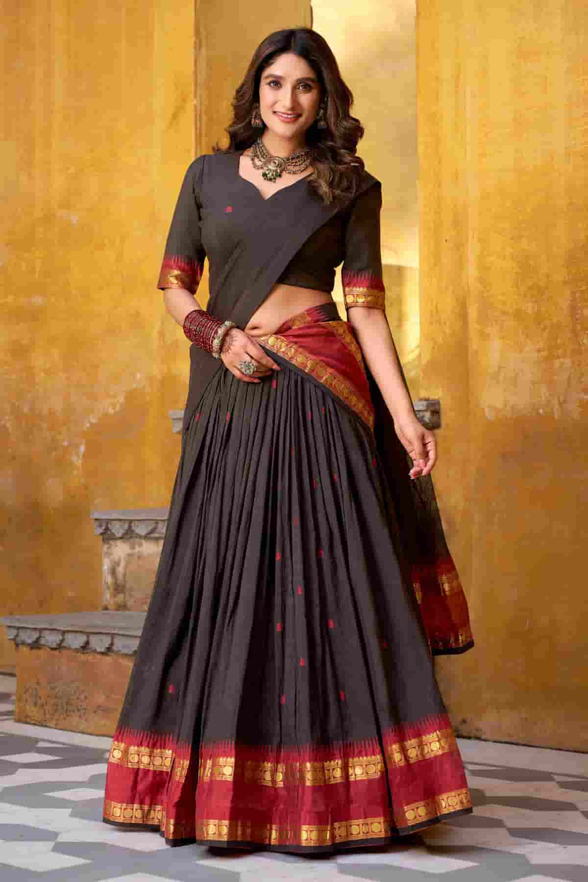 Chanderi Silk Zari Woven Work Lehenga Choli In Black Colour NCLD1300046
