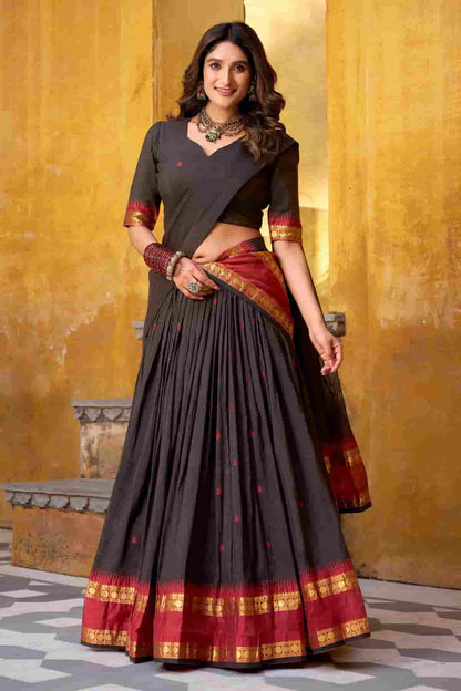 Chanderi Silk Zari Woven Work Lehenga Choli In Black Colour NCLD1300046