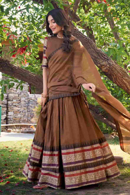Chanderi Silk Zari Woven Work Lehenga Choli In Brown Colour NCLD1300048