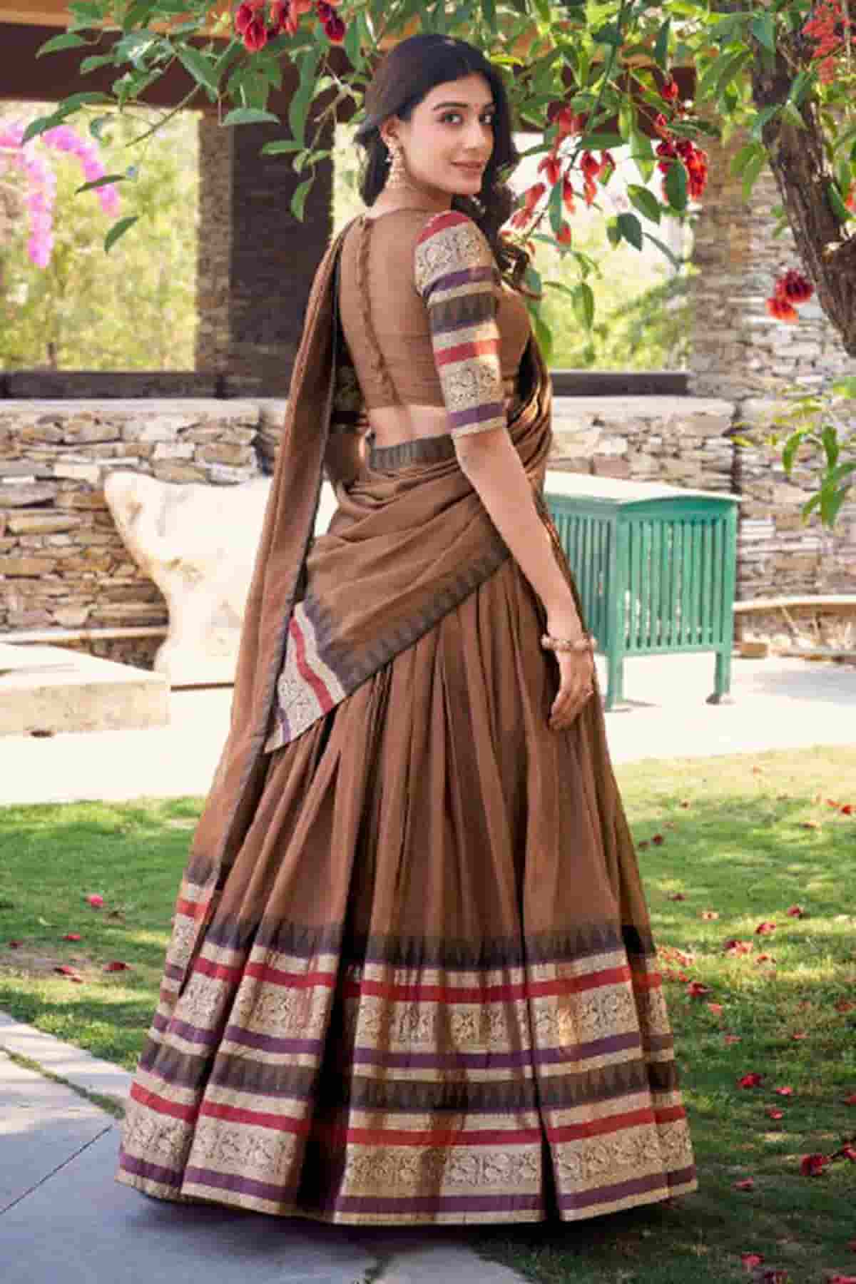 Chanderi Silk Zari Woven Work Lehenga Choli In Brown Colour NCLD1300048